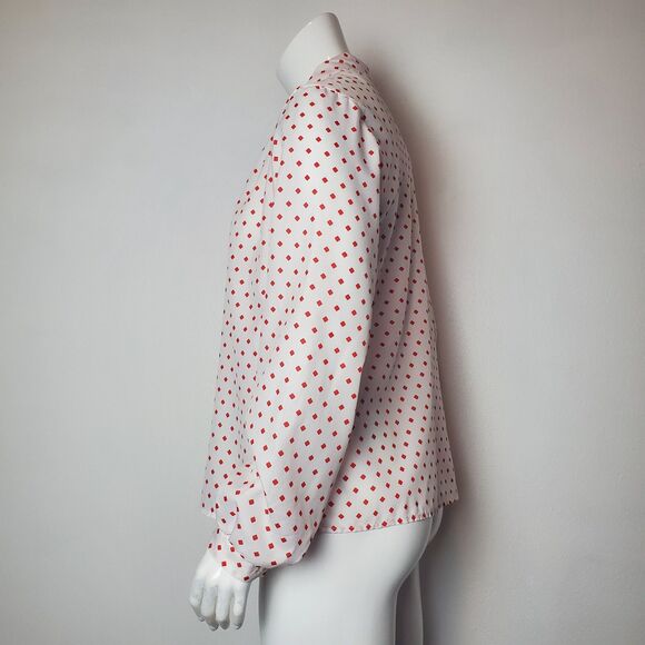 Vintage 80s Cape Cod White Red Diamond Print Button-Up Blouse - Picture 2 of 8